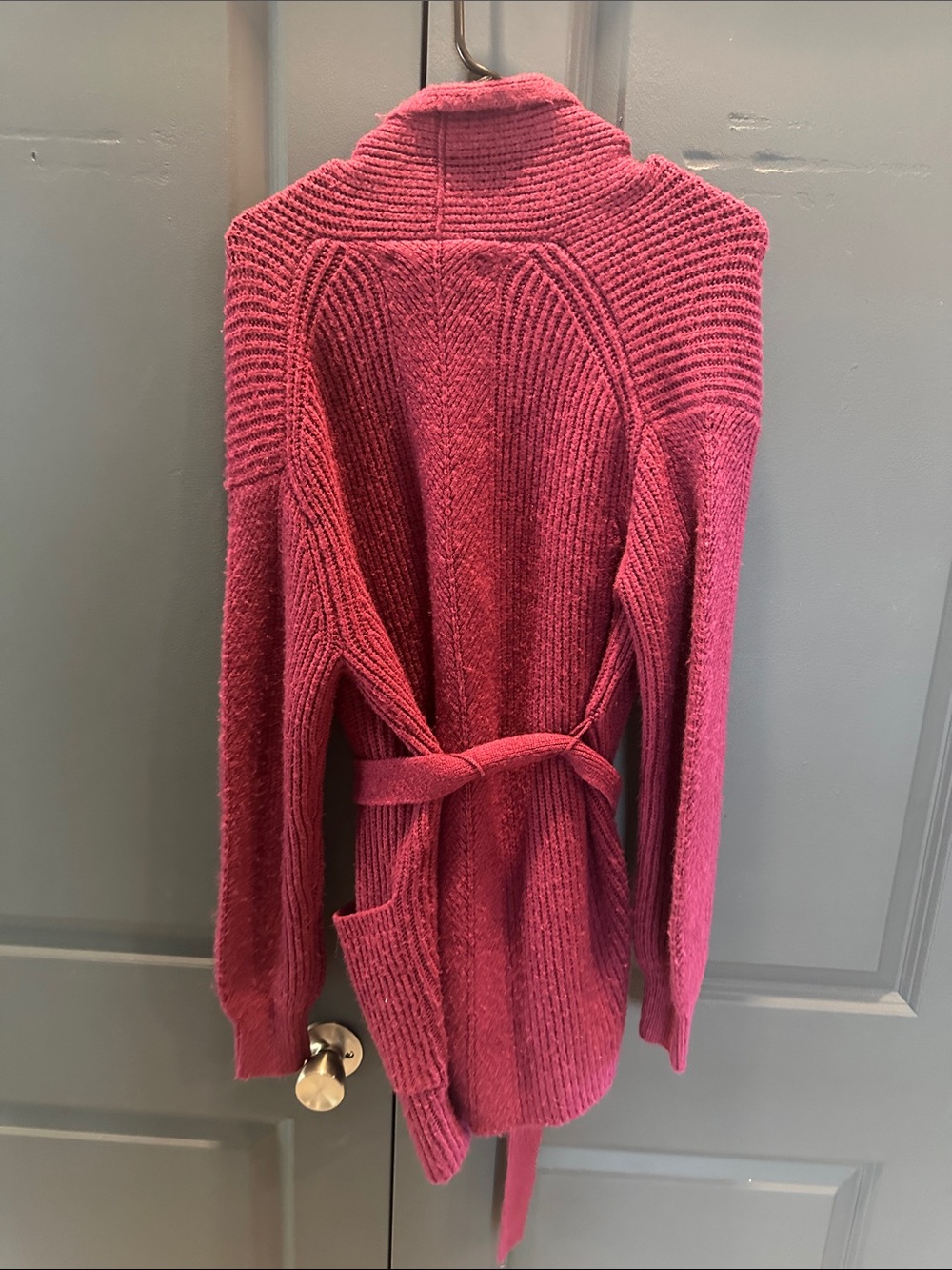 LOFT Raspberry Open-Front Belted Cardigan - Picture 3 of 3